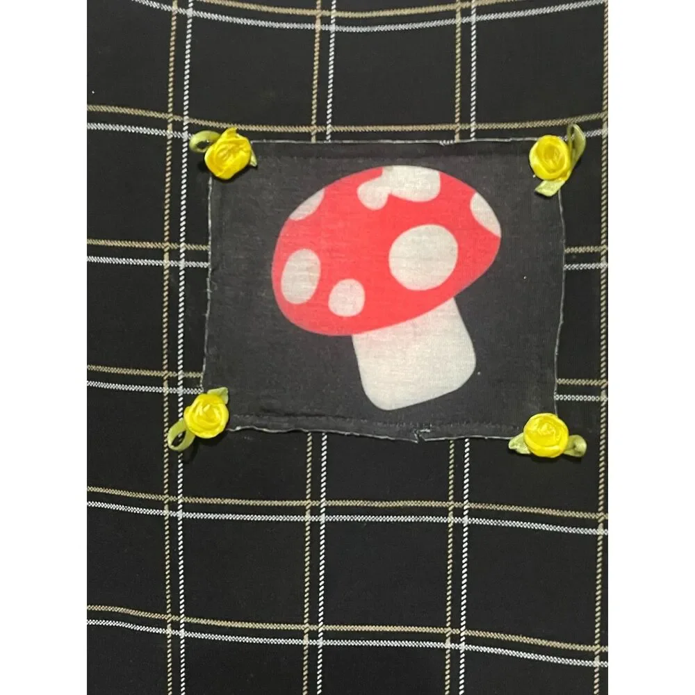 Dark Academia Mushroom Plaid Spaghetti Mini Dress